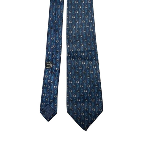 Gucci Mens Navy Blue Printed Silk Designer Neck Tie Pointed Adjustable Italy - Picture 4 of 14
